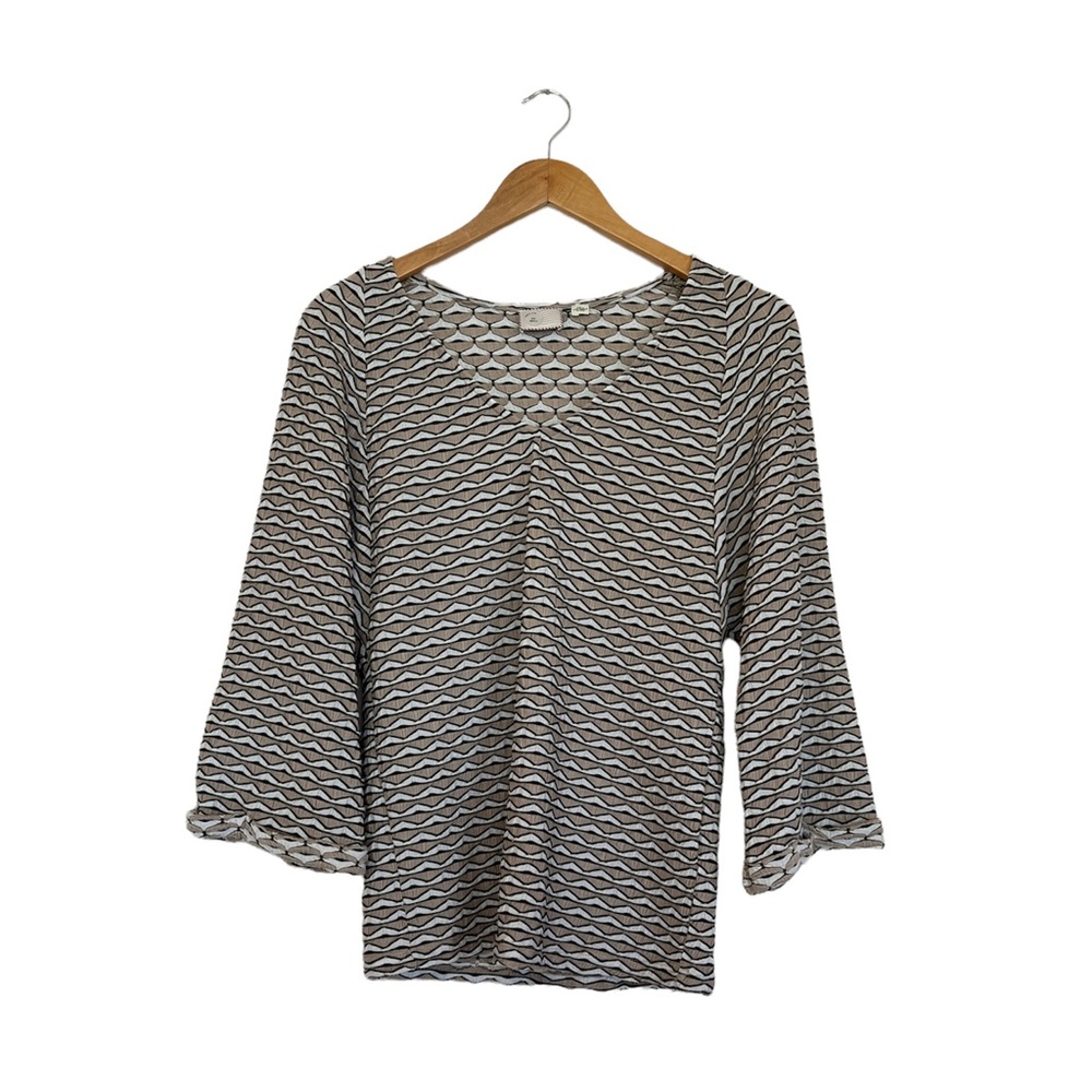 Anthropologie Postmark Avana knit top size small tan black striped v-neck